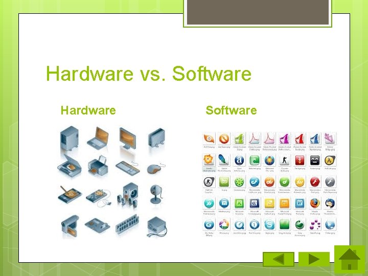 Hardware vs. Software Hardware Software 