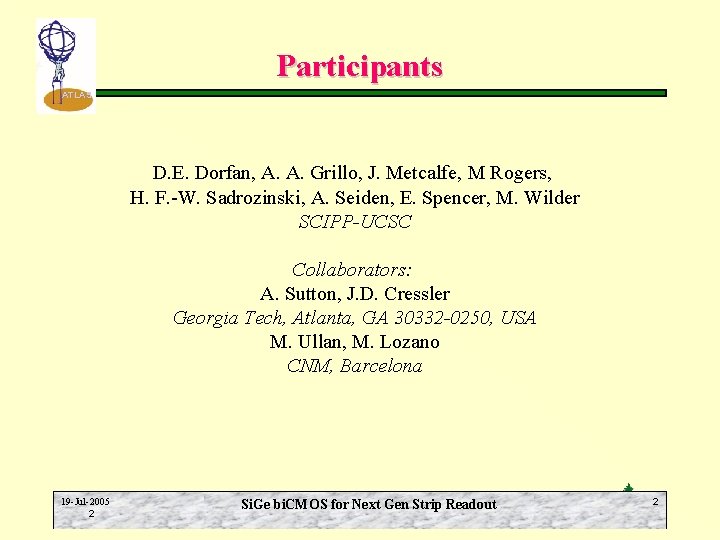 Participants ATLAS D. E. Dorfan, A. A. Grillo, J. Metcalfe, M Rogers, H. F.