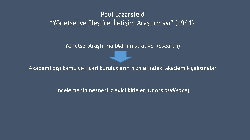 Paul Lazarsfeld “Yönetsel ve Eleştirel İletişim Araştırması” (1941) Yönetsel Araştırma (Administrative Research) Akademi dışı