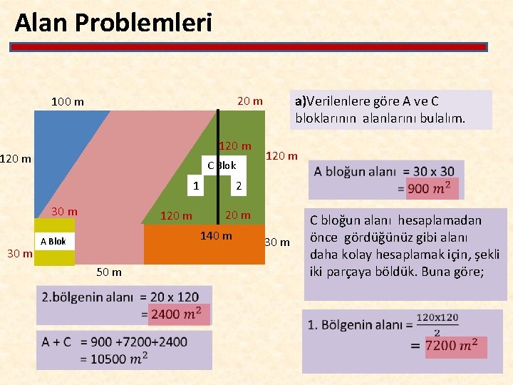 Alan Problemleri 120 m C Blok 1 30 m a)Verilenlere göre A ve C