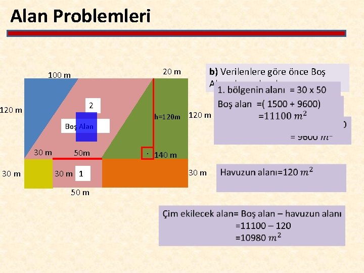 Alan Problemleri 2 120 m Boş Alan 30 m b) Verilenlere göre önce Boş