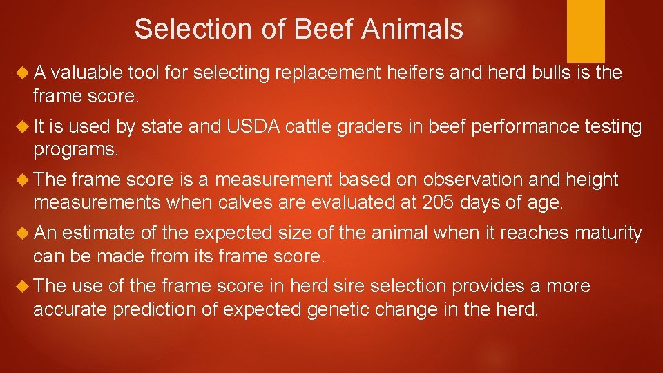 Selection of Beef Animals A valuable tool for selecting replacement heifers and herd bulls