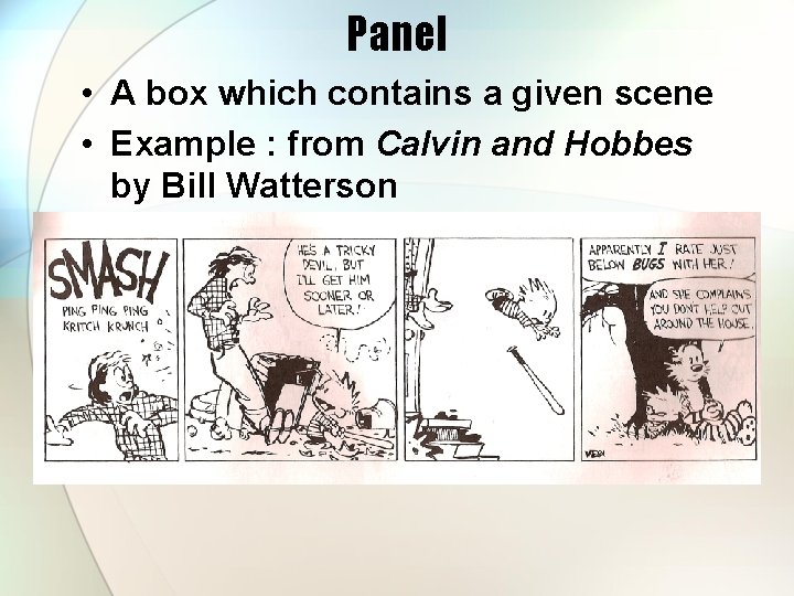 Panel • A box which contains a given scene • Example : from Calvin