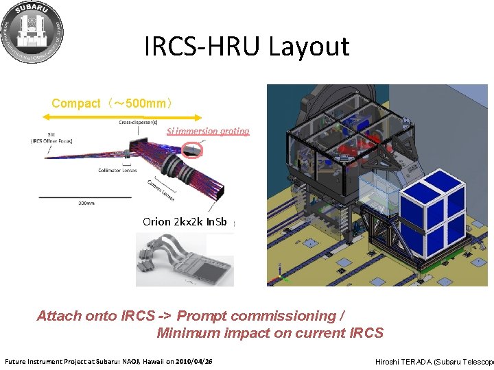 IRCS-HRU Layout Compact（〜 500 mm） Si immersion grating Orion 2 kx 2 k In.