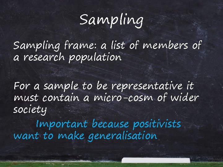 Sampling frame: a list of members of a research population For a sample to