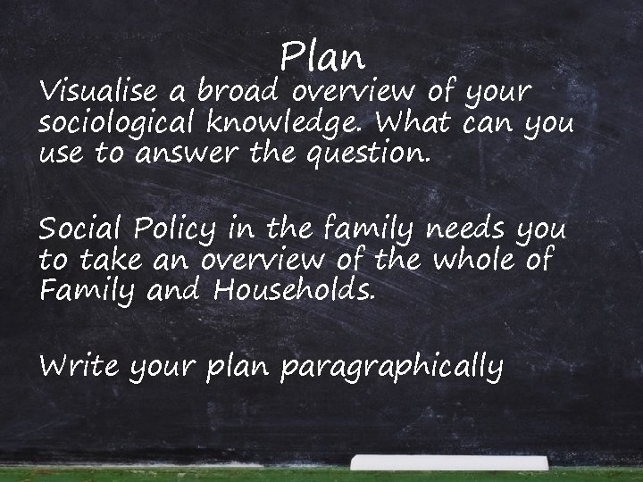 Plan Visualise a broad overview of your sociological knowledge. What can you use to