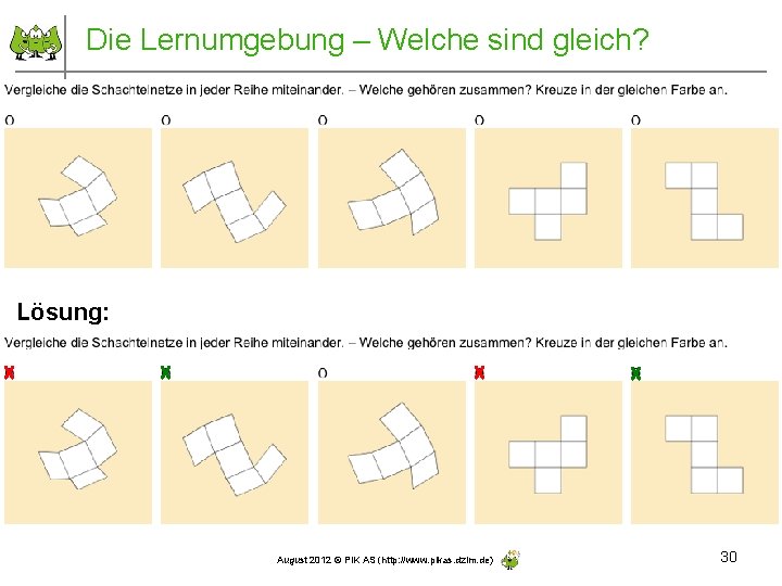 Die Lernumgebung – Welche sind gleich? Lösung: August 2012 © PIK AS (http: //www.