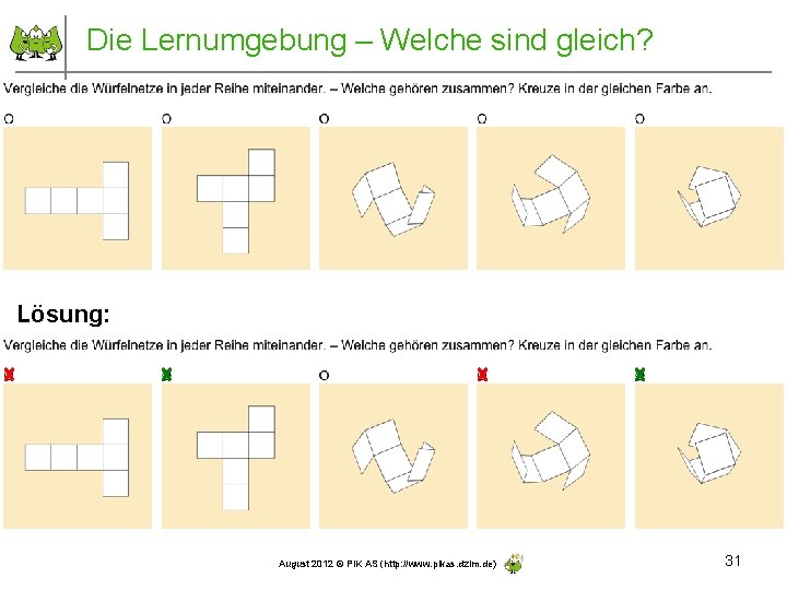 Die Lernumgebung – Welche sind gleich? Lösung: August 2012 © PIK AS (http: //www.