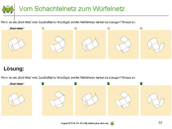 Vom Schachtelnetz zum Würfelnetz Lösung: August 2012 © PIK AS (http: //www. pikas. dzlm.