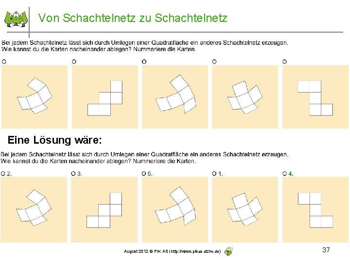 Von Schachtelnetz zu Schachtelnetz Eine Lösung wäre: August 2012 © PIK AS (http: //www.