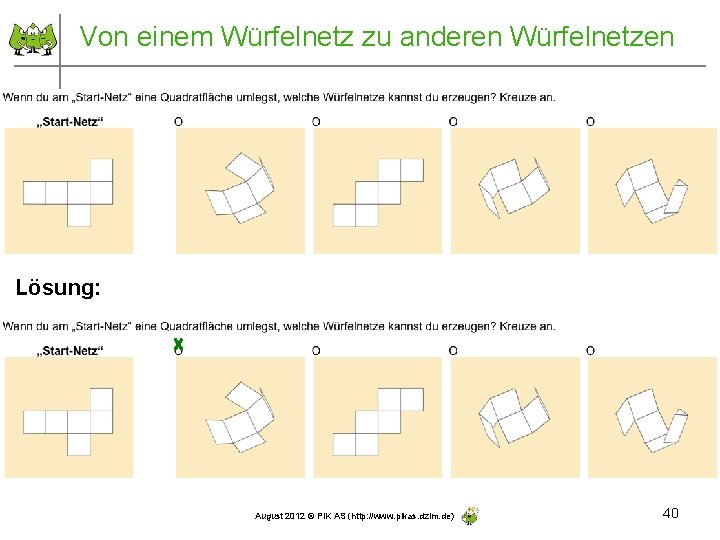 Von einem Würfelnetz zu anderen Würfelnetzen Lösung: August 2012 © PIK AS (http: //www.