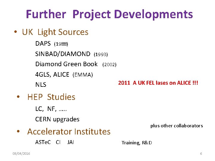 Further Project Developments • UK Light Sources DAPS (1988) SINBAD/DIAMOND (1993) Diamond Green Book