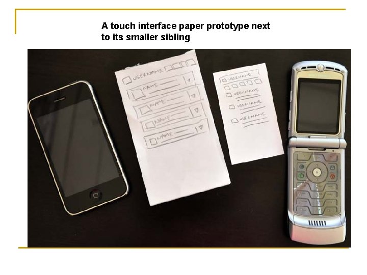 A touch interface paper prototype next to its smaller sibling 