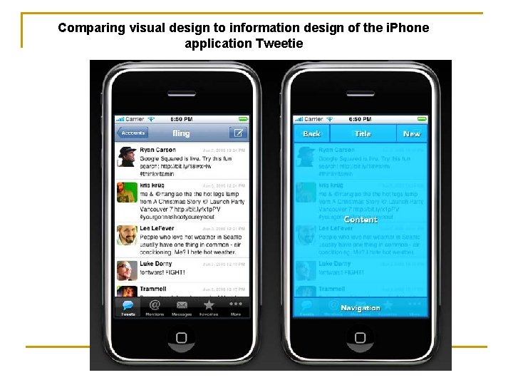 Comparing visual design to information design of the i. Phone application Tweetie 