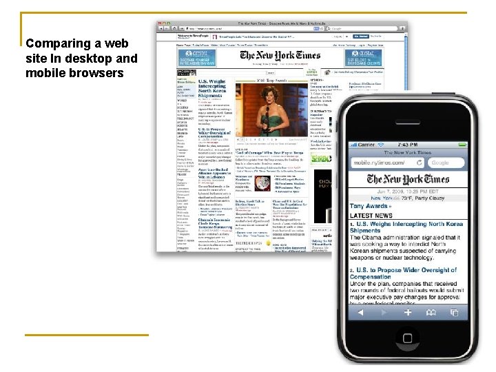 Comparing a web site In desktop and mobile browsers 