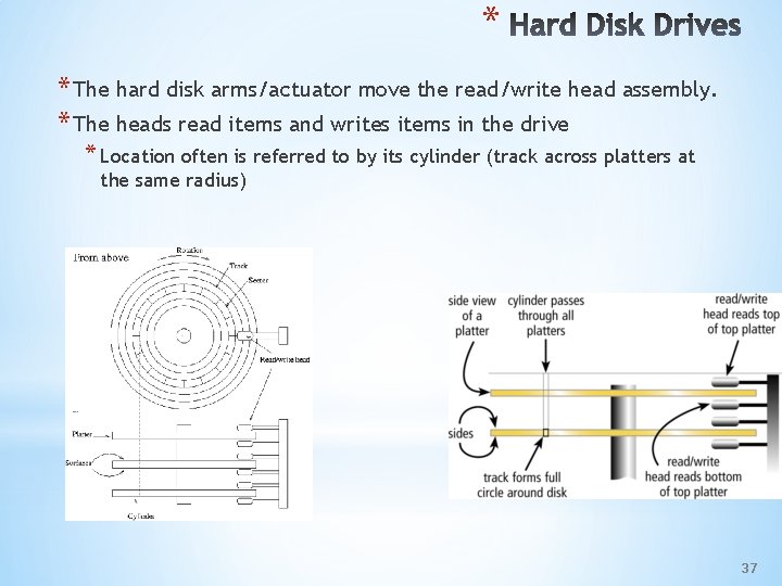 * * The hard disk arms/actuator move the read/write head assembly. * The heads