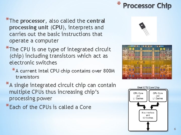 * *The processor, also called the central processing unit (CPU), interprets and carries out