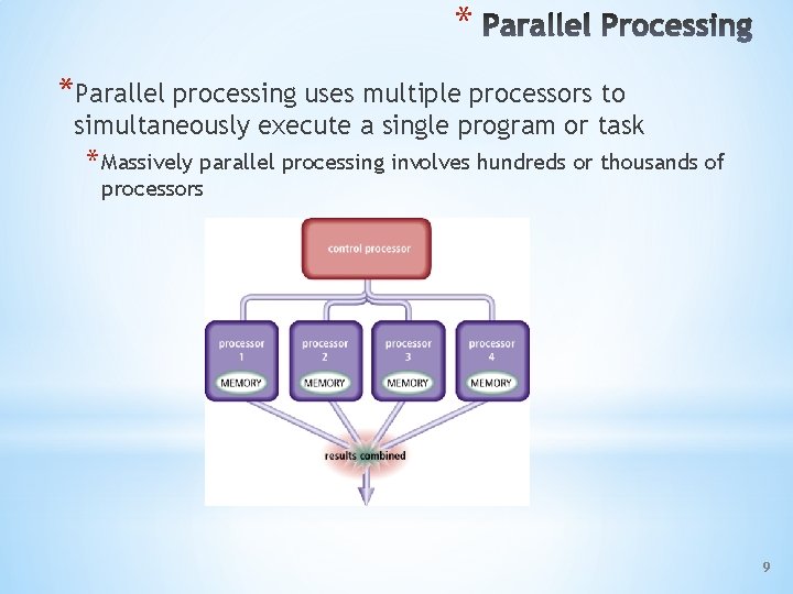 * *Parallel processing uses multiple processors to simultaneously execute a single program or task