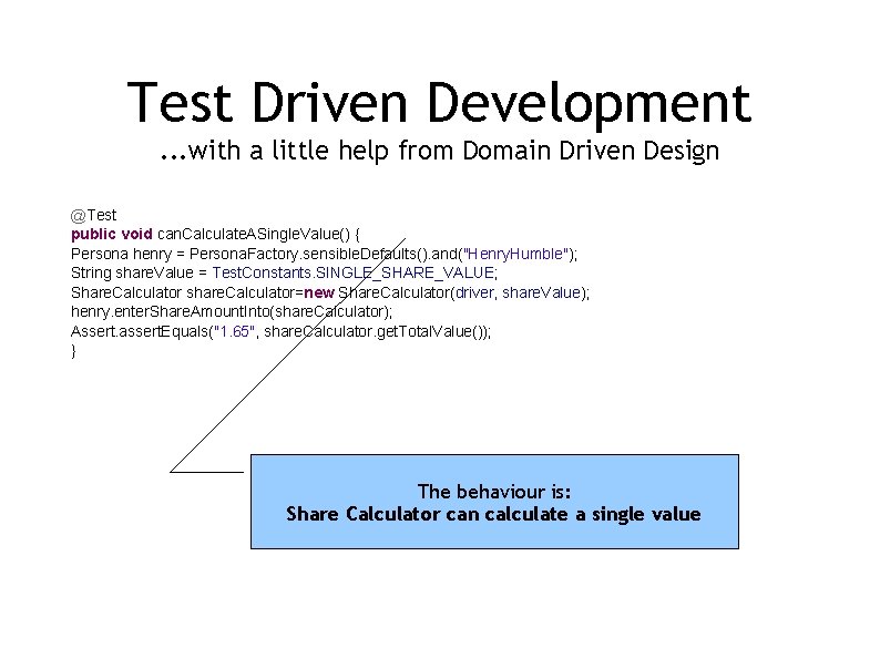 Test Driven Development. . . with a little help from Domain Driven Design @Test