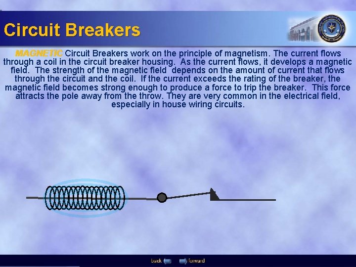 Circuit Breakers MAGNETIC Circuit Breakers work on the principle of magnetism. The current flows