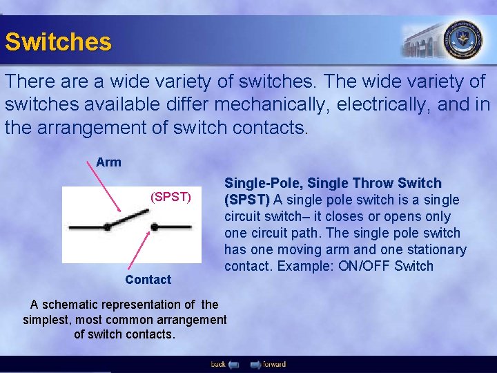 Switches There a wide variety of switches. The wide variety of switches available differ