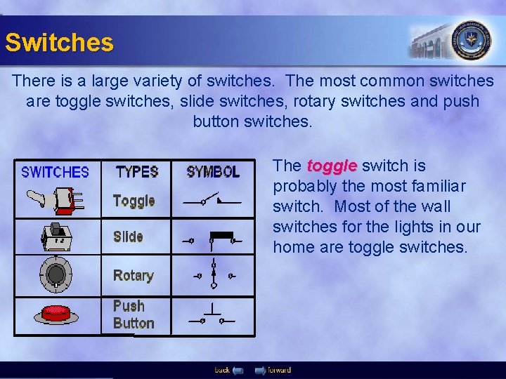 Switches There is a large variety of switches. The most common switches are toggle