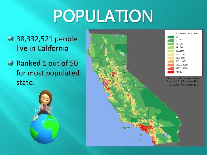 POPULATION 38, 332, 521 people live in California Ranked 1 out of 50 for