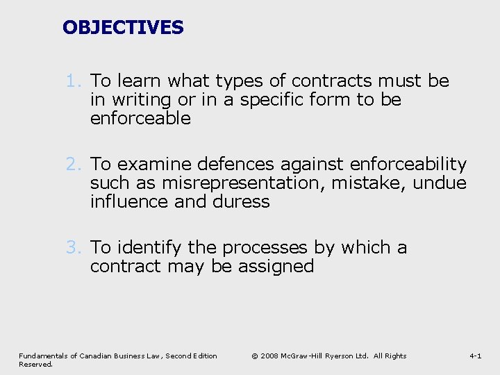 OBJECTIVES 1. To learn what types of contracts must be in writing or in