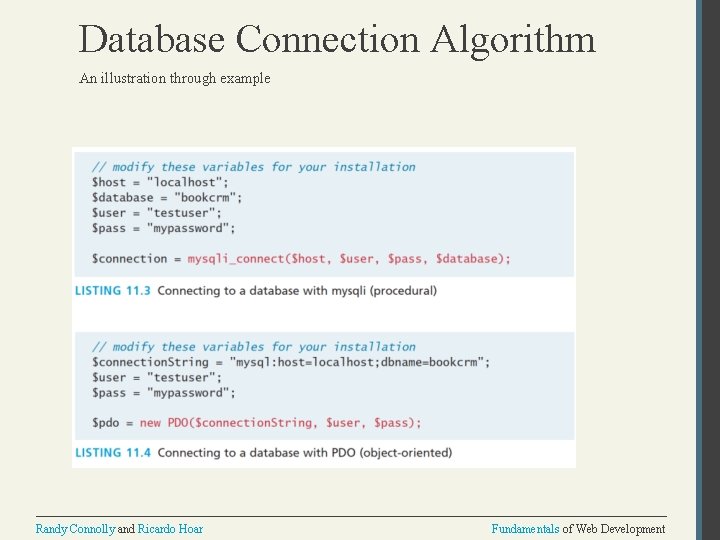 Database Connection Algorithm An illustration through example Randy Connolly and Ricardo Hoar Fundamentals of