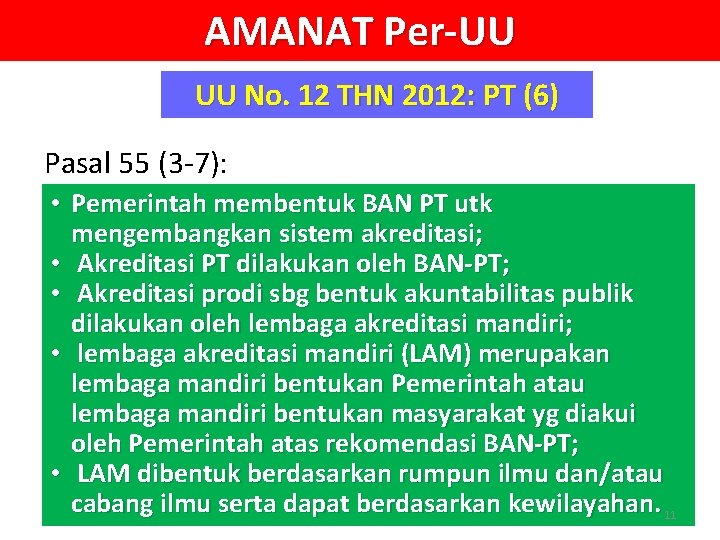 AMANAT Per-UU UU No. 12 THN 2012: PT (6) Pasal 55 (3 -7): •