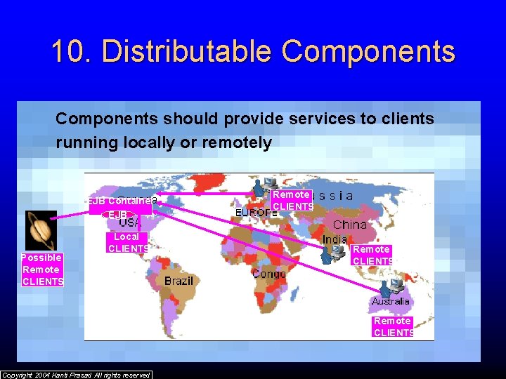 10. Distributable Components should provide services to clients running locally or remotely EJB Container