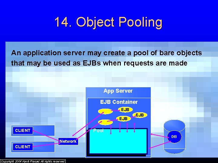 14. Object Pooling An application server may create a pool of bare objects that