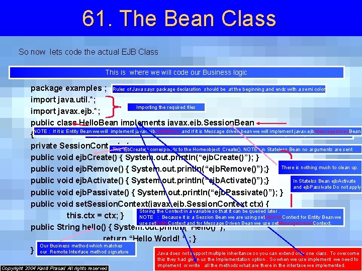 61. The Bean Class So now lets code the actual EJB Class This is