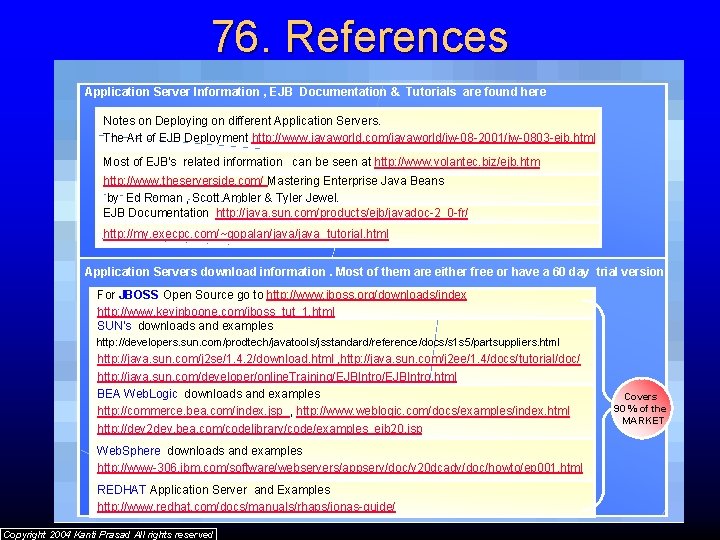 76. References Application Server Information , EJB Documentation & Tutorials are found here Notes