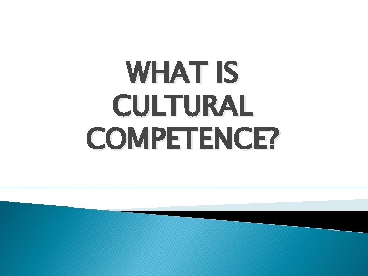 WHAT IS CULTURAL COMPETENCE? 