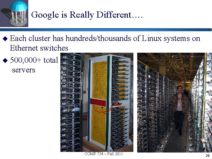 Google is Really Different…. u Each cluster has hundreds/thousands of Linux systems on Ethernet