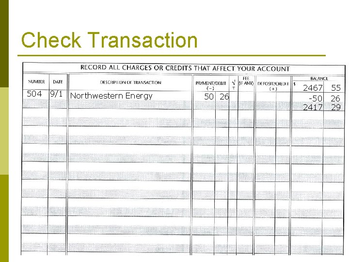 Check Transaction 504 9/1 Northwestern Energy 50 26 2467 55 -50 26 2417 29
