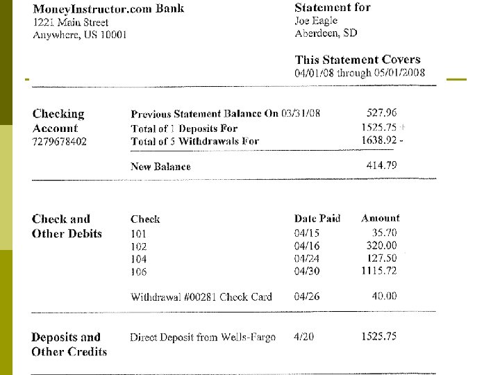 reading a bank statement 