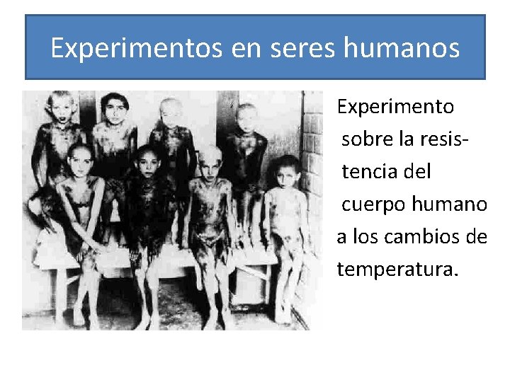 Experimentos en seres humanos • • • Experimento sobre la resistencia del cuerpo humano