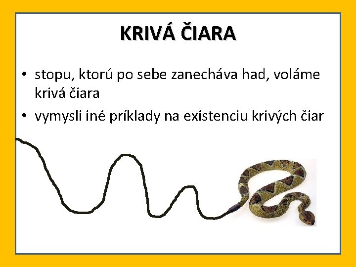 KRIVÁ ČIARA • stopu, ktorú po sebe zanecháva had, voláme krivá čiara • vymysli