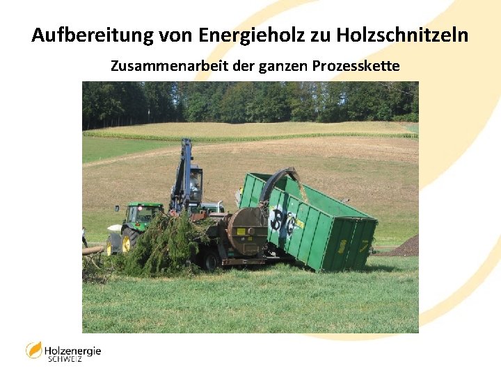 Aufbereitung von Energieholz zu Holzschnitzeln Zusammenarbeit der ganzen Prozesskette 