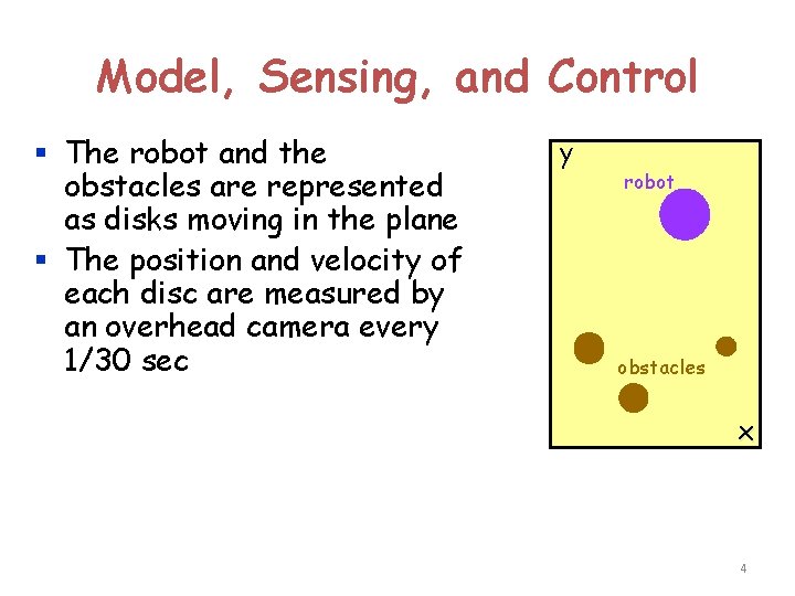 Model, Sensing, and Control § The robot and the obstacles are represented as disks