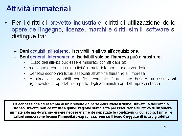 Attività immateriali • Per i diritti di brevetto industriale, diritti di utilizzazione delle opere