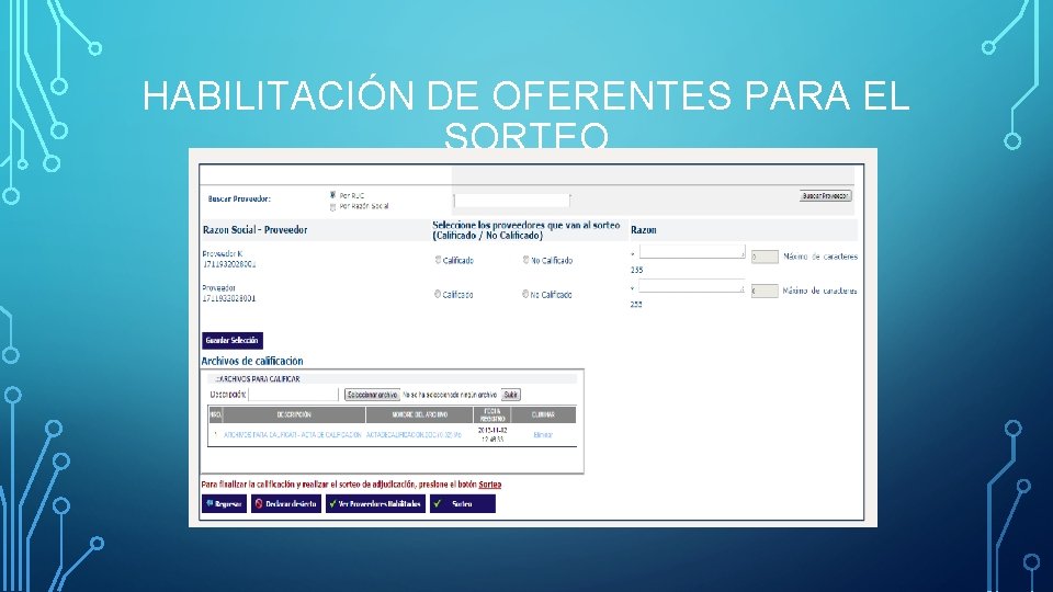 HABILITACIÓN DE OFERENTES PARA EL SORTEO 