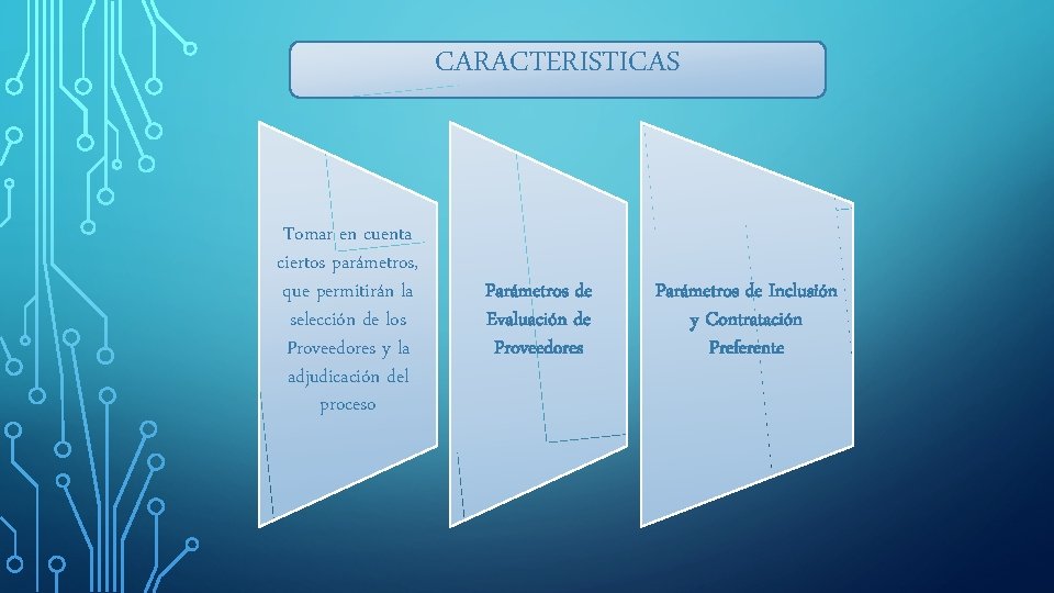 CARACTERISTICAS Tomar en cuenta ciertos parámetros, que permitirán la selección de los Proveedores y