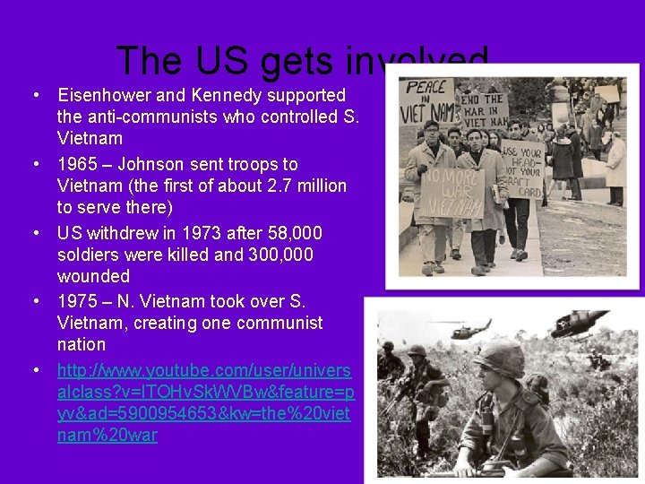 The US gets involved… • Eisenhower and Kennedy supported the anti-communists who controlled S.