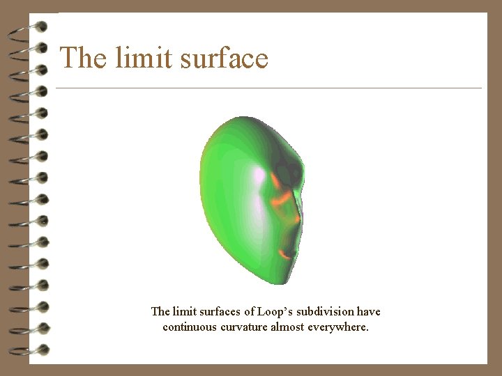 The limit surfaces of Loop’s subdivision have continuous curvature almost everywhere. 