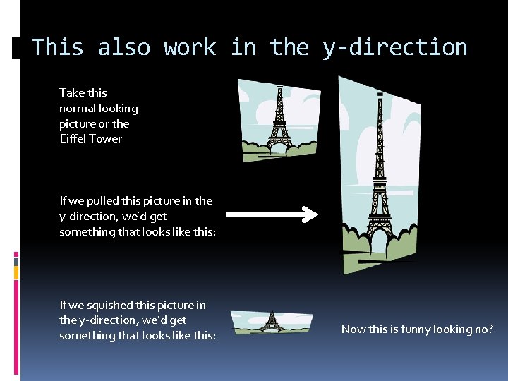 This also work in the y-direction Take this normal looking picture or the Eiffel