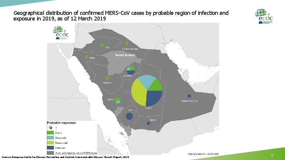 Geographical distribution of confirmed MERS-Co. V cases by probable region of infection and exposure Geographical distribution of confirmed MERS-Co. V cases by probable region of infection and exposure