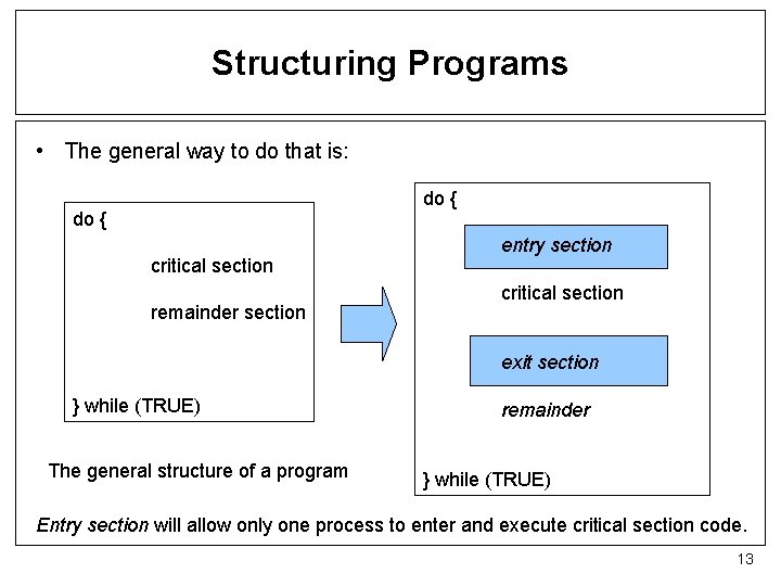 Structuring Programs • The general way to do that is: do { critical section